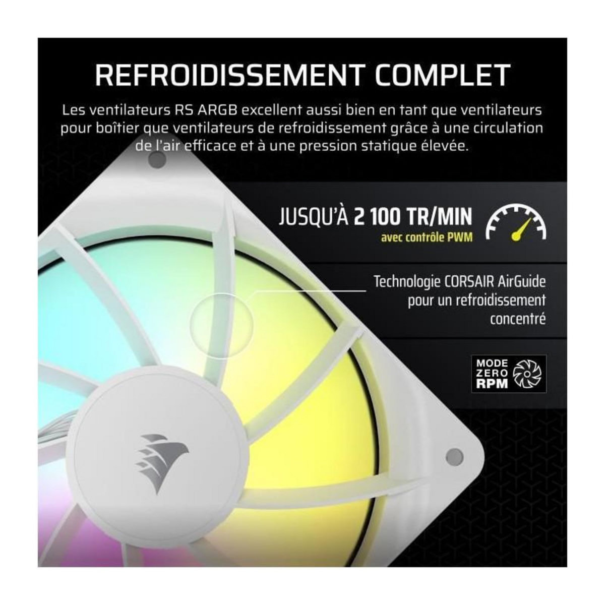 Corsair Pack de 3 ventilateurs ARGB 120mm - CORSAIR - RS120 - Blanc