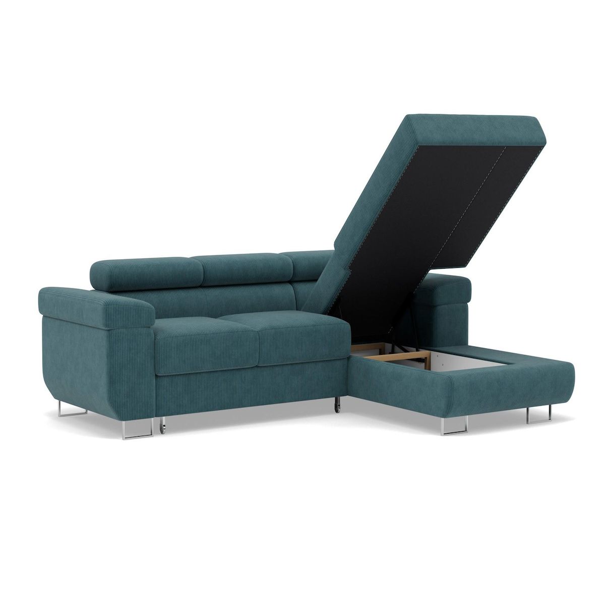 BEST MOBILIER Pablo - canapé d'angle droit - 6 places - convertible avec coffre et têtières réglables - en velours côtelé