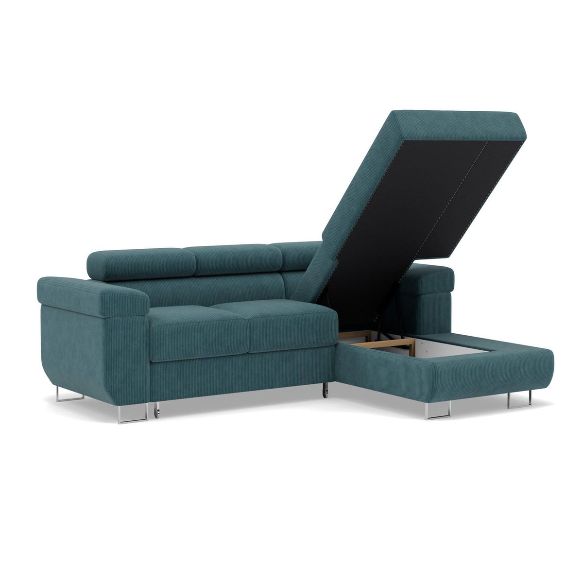 BEST MOBILIER Pablo - canapé d'angle droit - 6 places - convertible avec coffre et têtières réglables - en velours côtelé