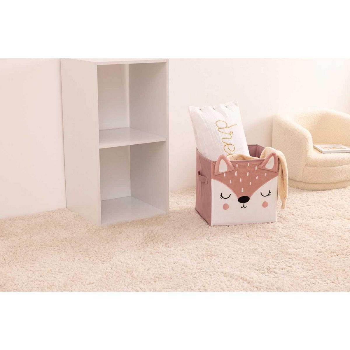 Atmosphera Kids Lot de 2 boites de rangement Biche en velours - 29x29x29cm - Rose