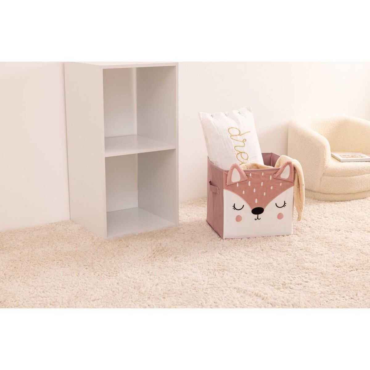 Atmosphera Kids Lot de 2 boites de rangement Biche en velours - 29x29x29cm - Rose