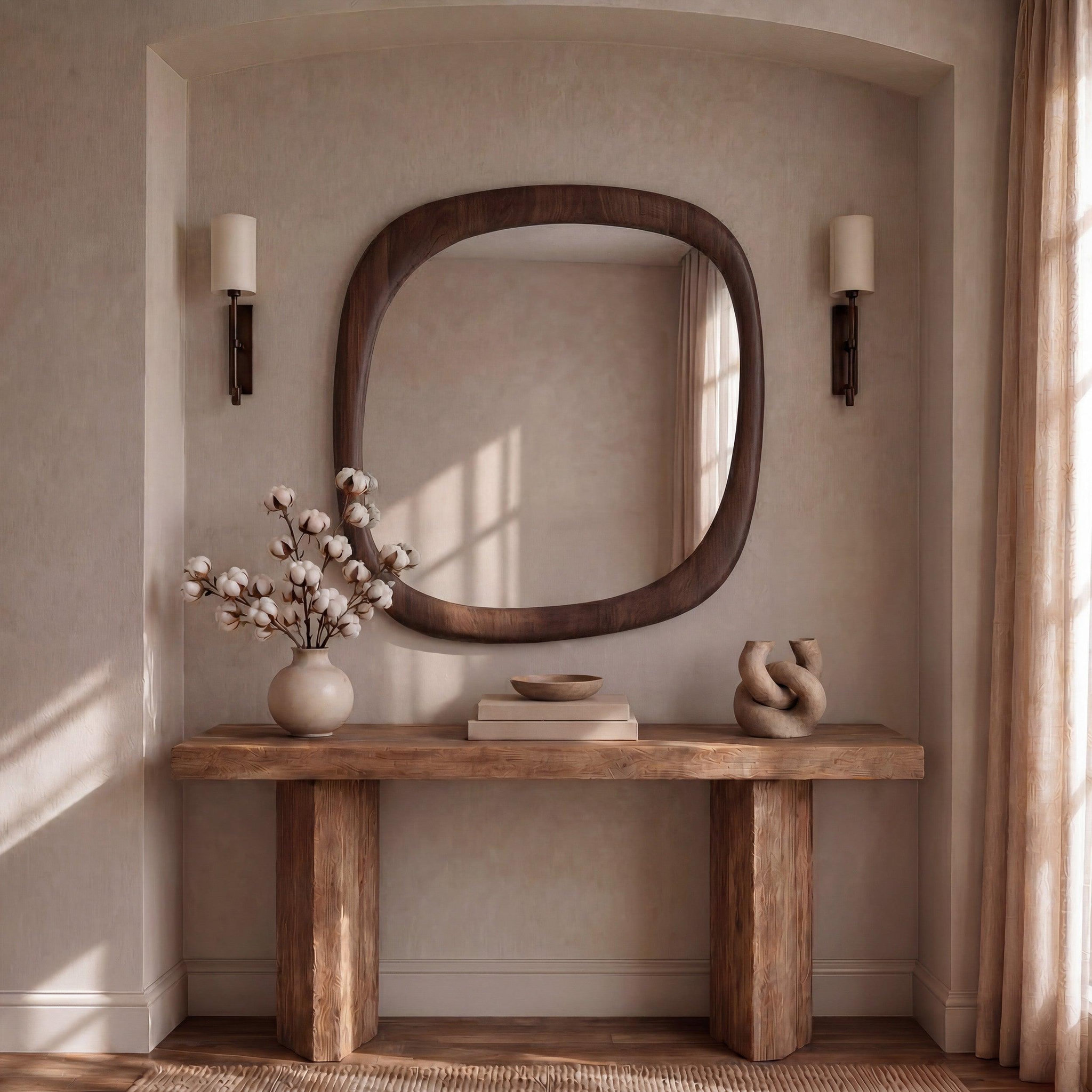 Voir la diapositive 5 : MAISON PAVANE Miroir carré en placage noyer, 120 x 120 cm-Yoko