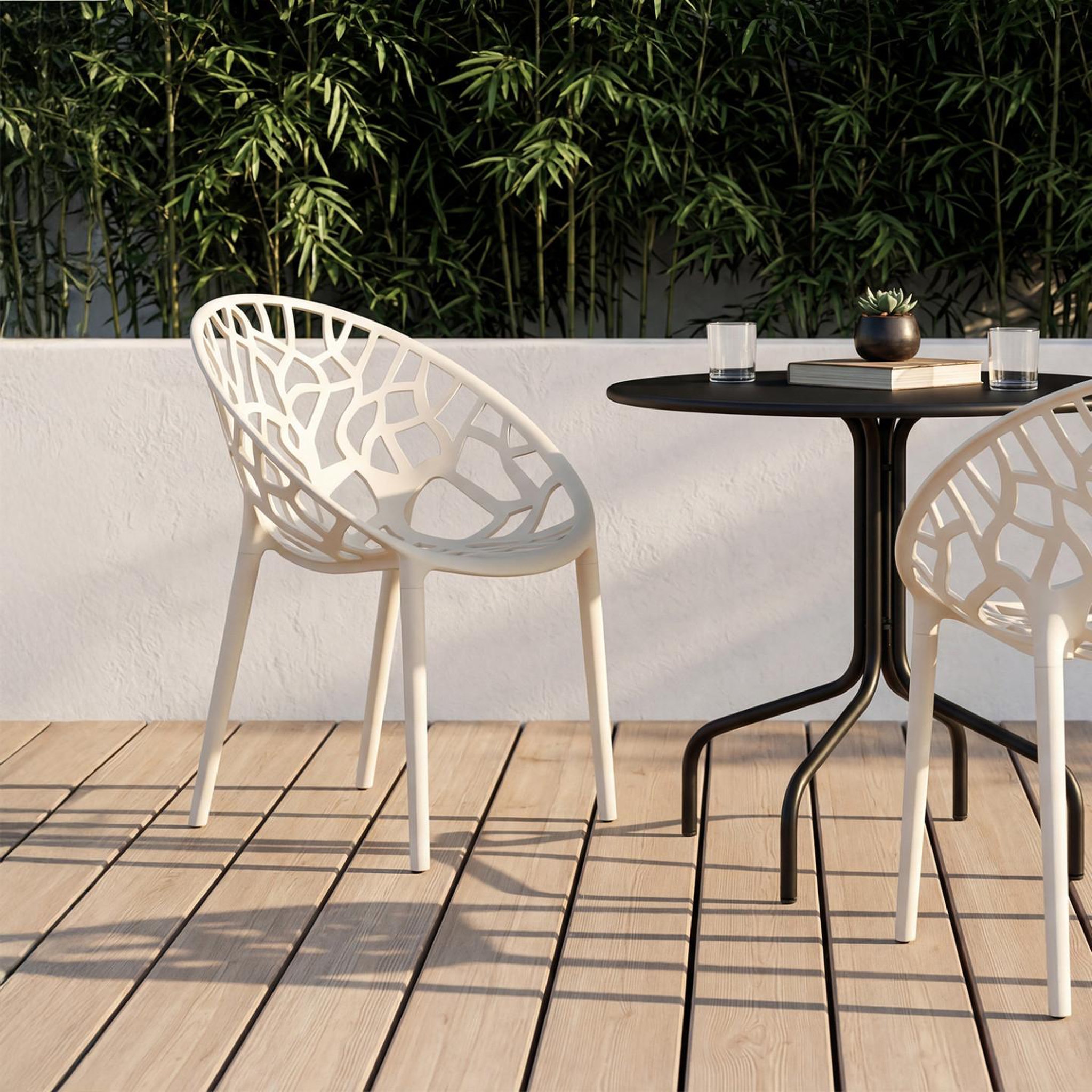 Voir la diapositive 2 : ID MARKET Lot de 4 chaises de jardin empilables amira en polypropylène beige motif organique