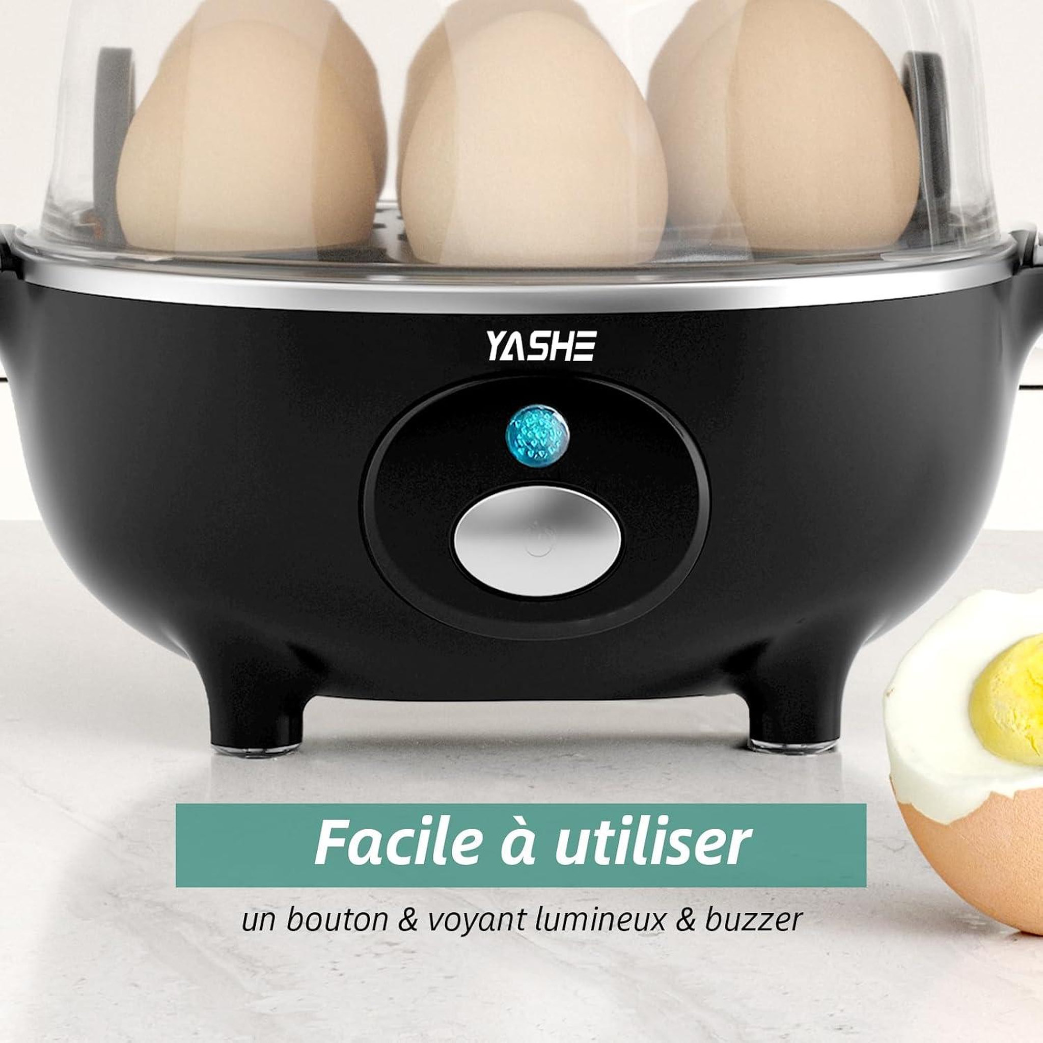 Voir la diapositive 6 : YASHE Cuiseur à œufs, 7 œufs, 360 W, plateau vapeur, noir