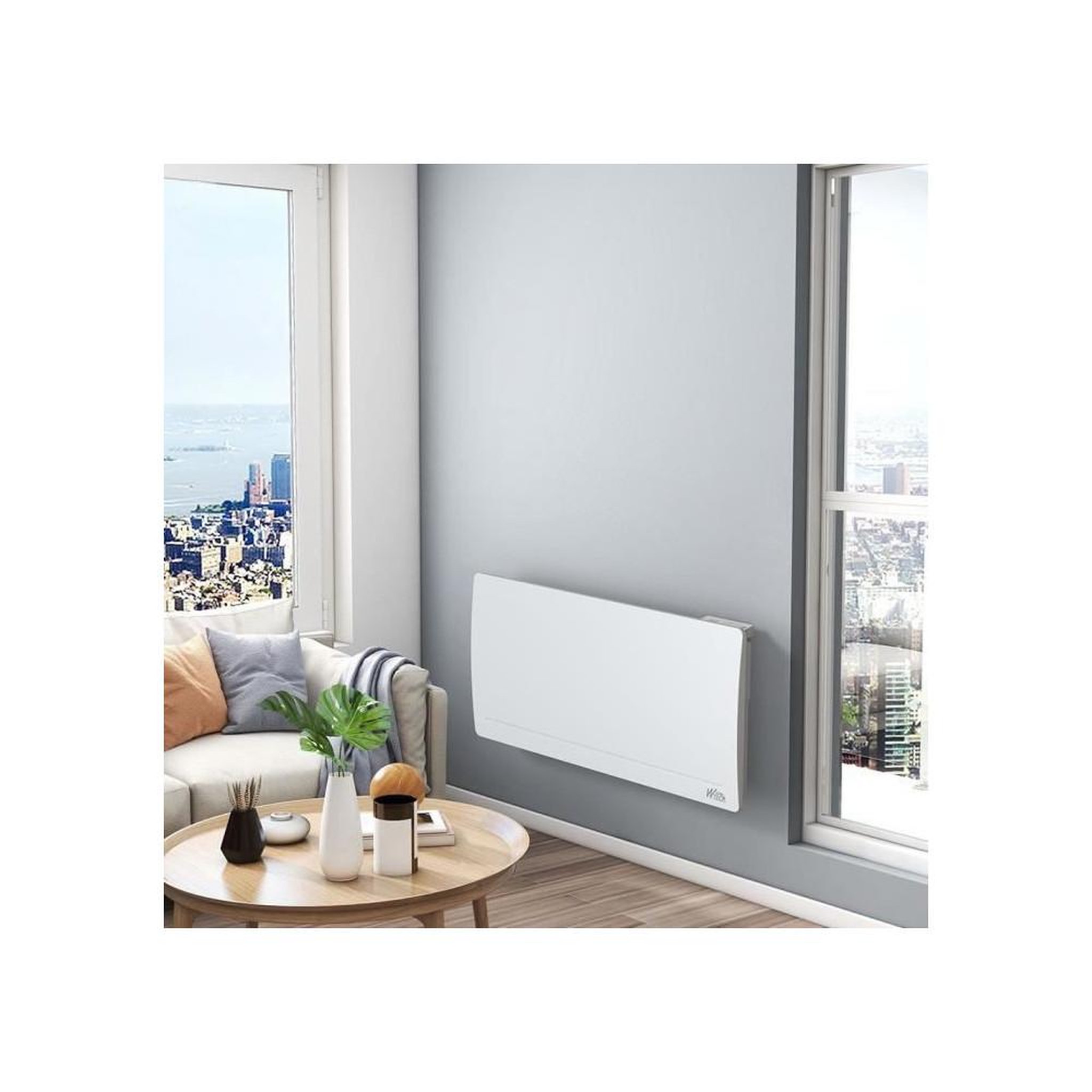 Voir la diapositive 5 : Warmtech Radiateur électrique à inertie fonte horizontal 2000 W thermostat LCD Fil pilote 6 modes IP24, blanc