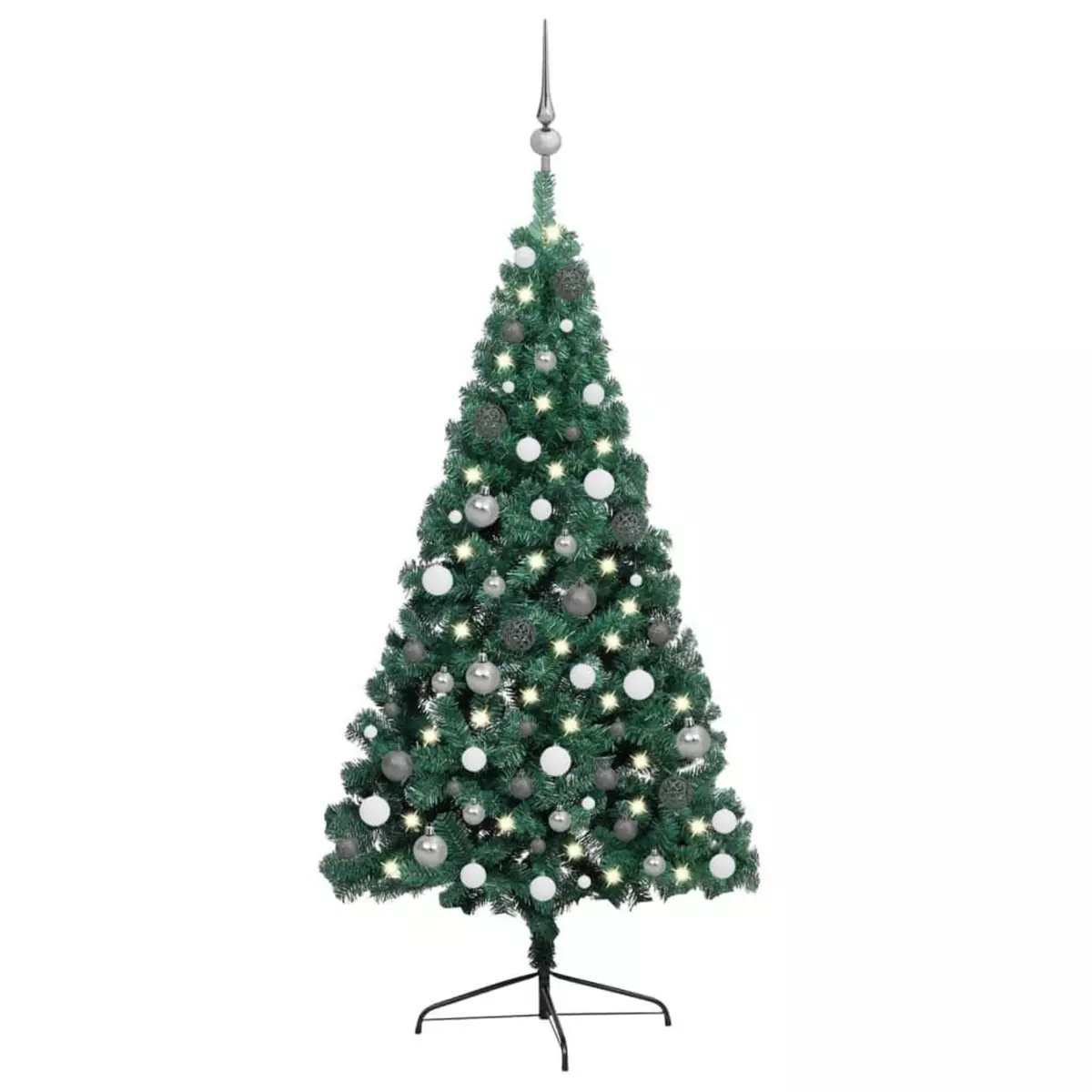 VIDAXL Demi-arbre de Noël artificiel pre-eclaire et boules vert 240 cm