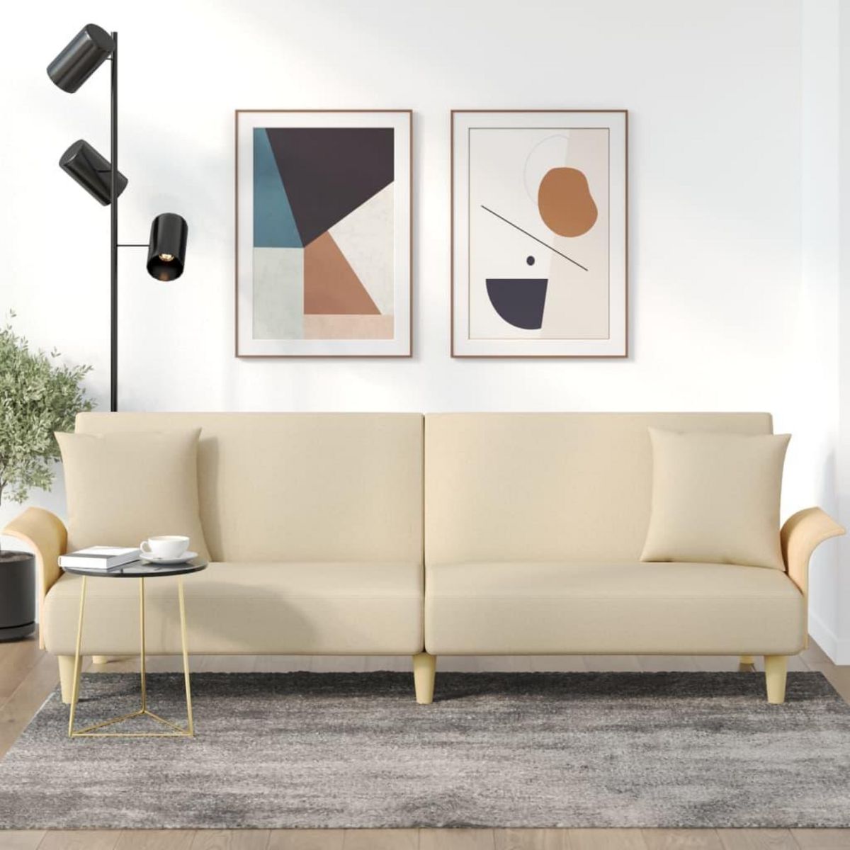 VIDAXL Canape-lit avec accoudoirs creme tissu