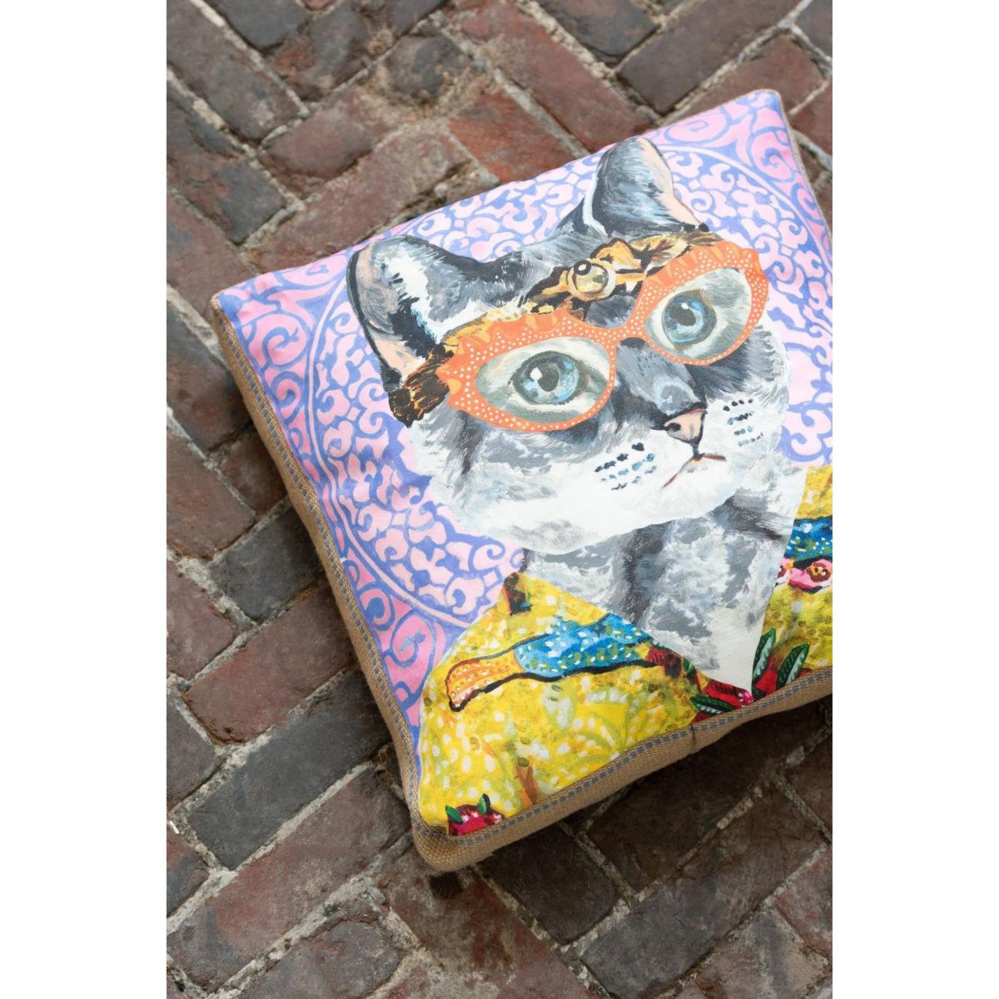 Voir la diapositive 5 : J-LINE Coussin déco chat  popart  50x50cm multicolore
