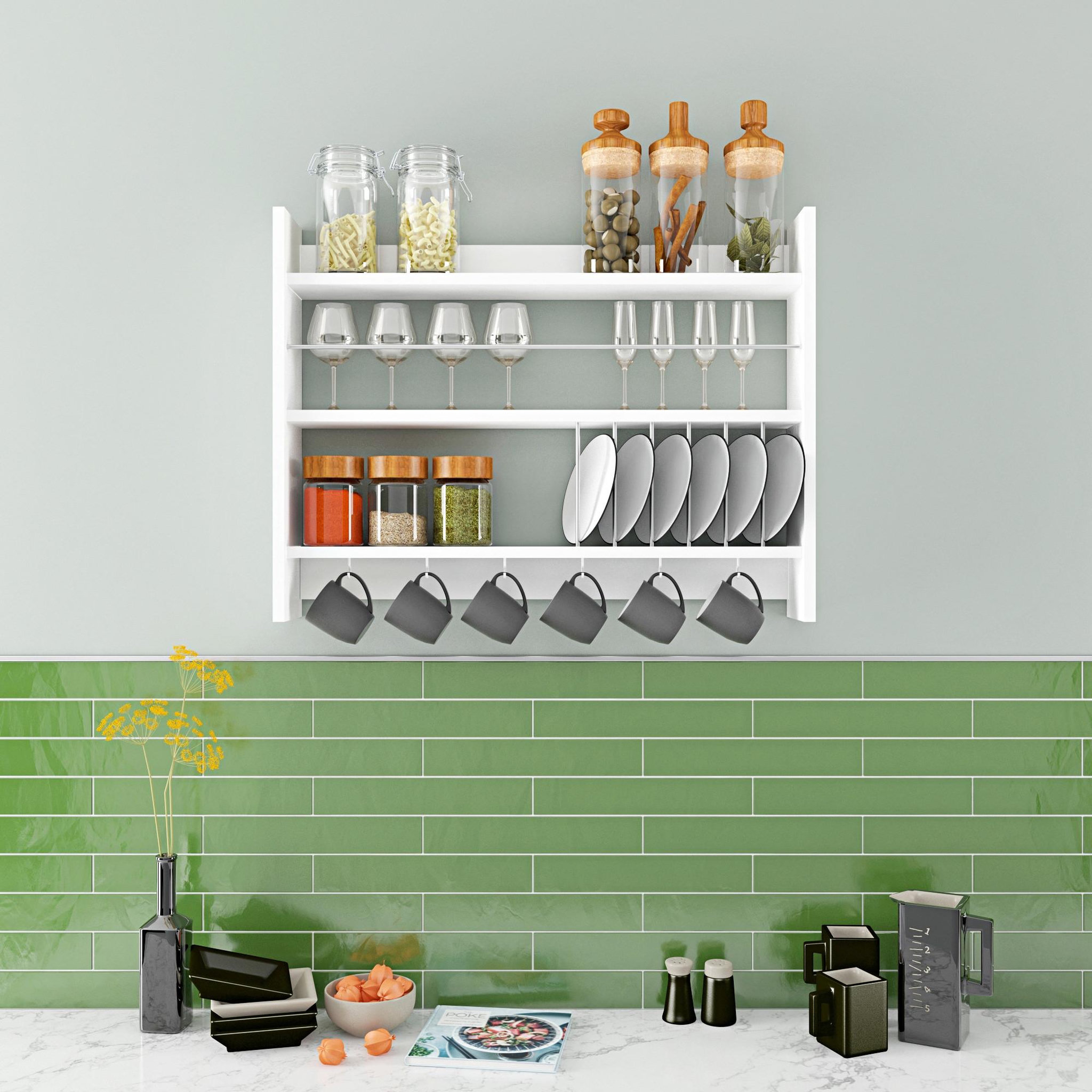 Voir la diapositive 3 : Habitat et Jardin Étagère de cuisine en bois  kolin  - 85 x 13 x 65 cm - blanc