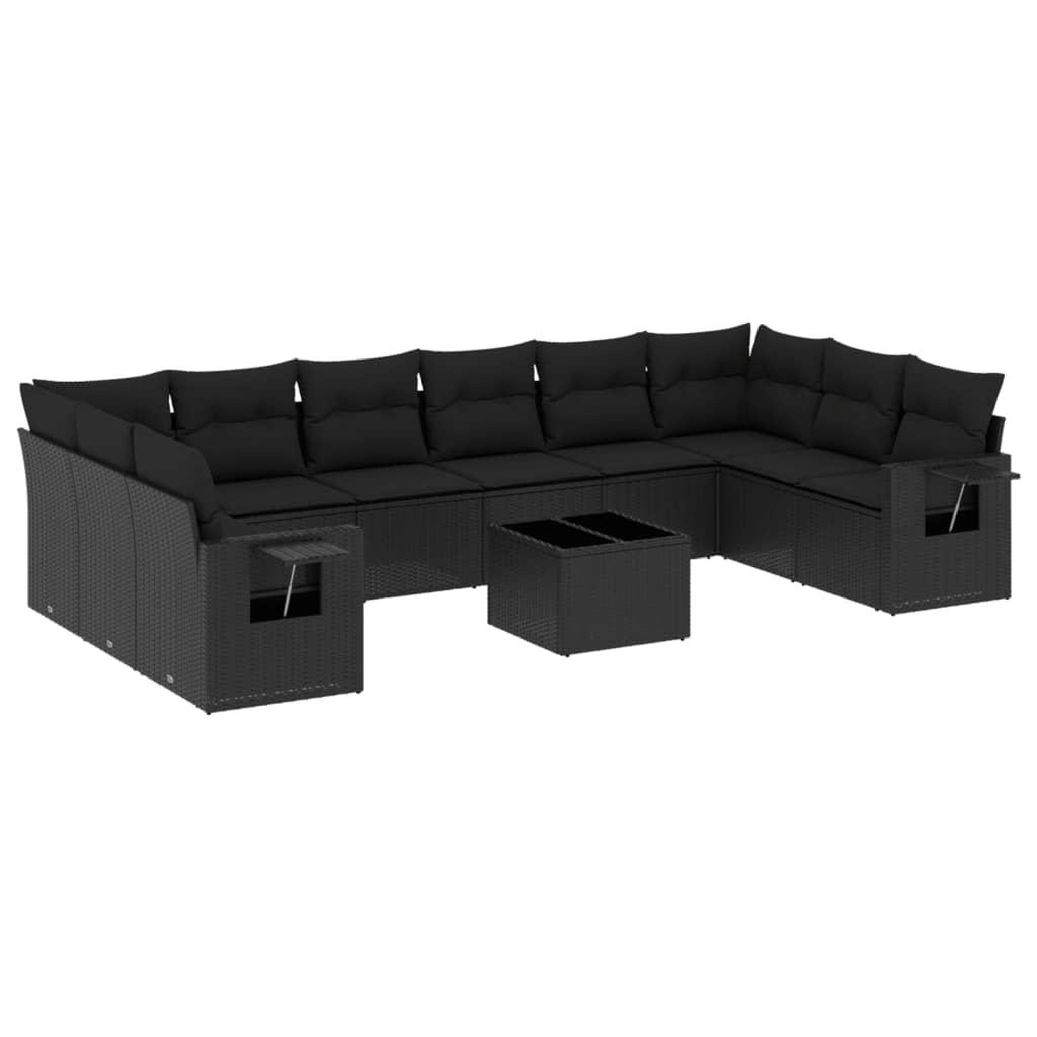 Voir la diapositive 2 : VIDAXL Salon de jardin 11 pcs avec coussins noir resine tressee