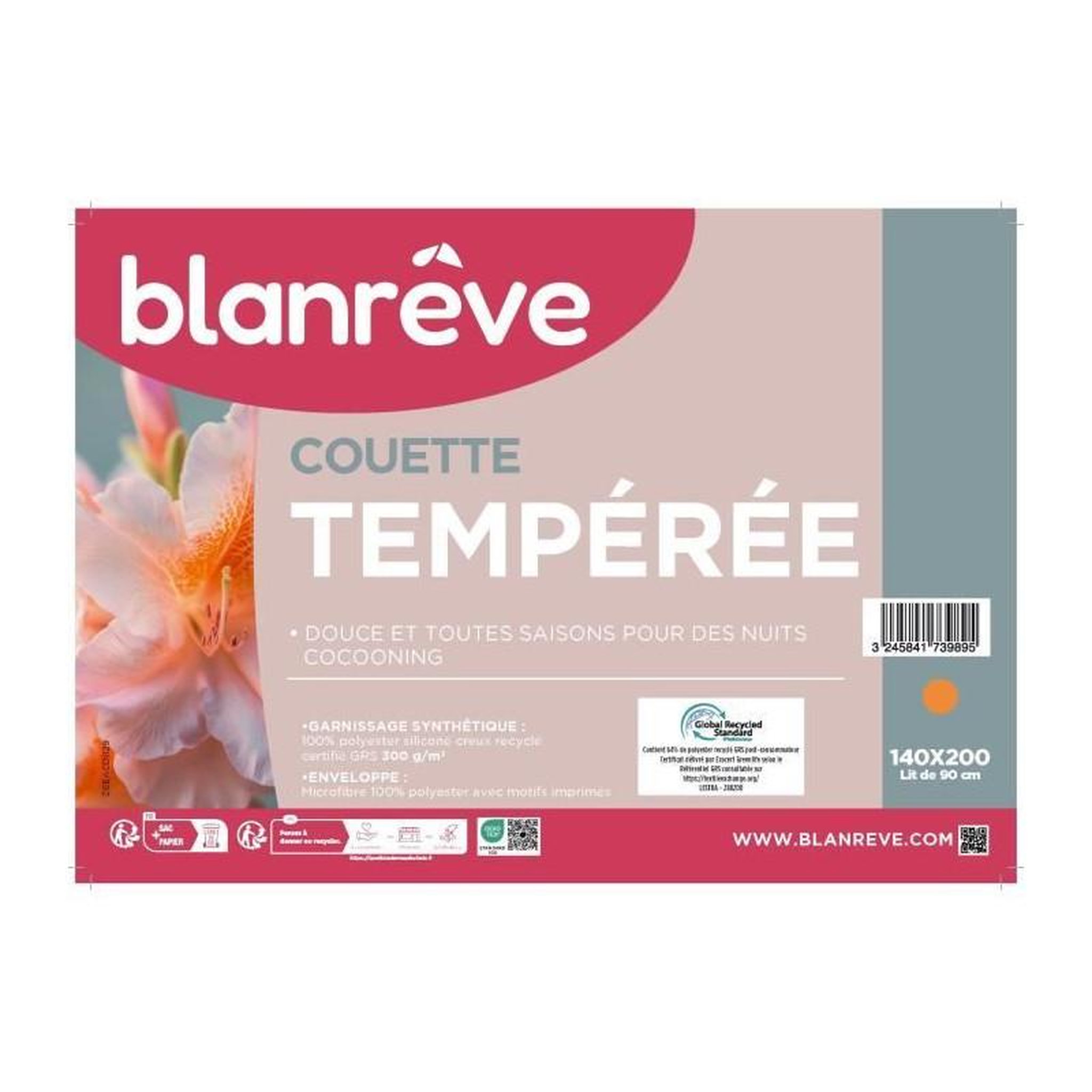 BLANREVE Couette - 140 x 200 cm - BLANREVE - Tempérée - 83g/m² - Motifs imprimés