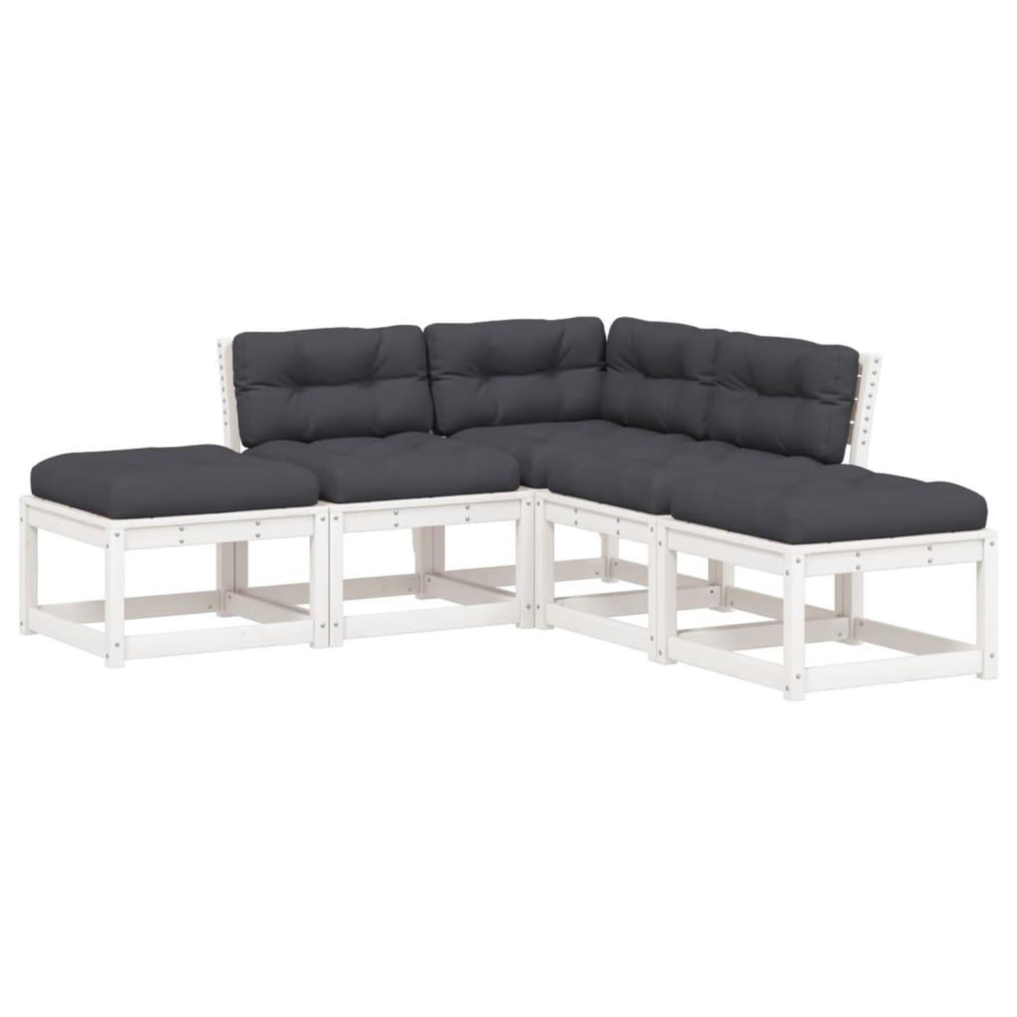 Voir la diapositive 2 : VIDAXL Salon de jardin 5 pcs avec coussins blanc bois massif de pin