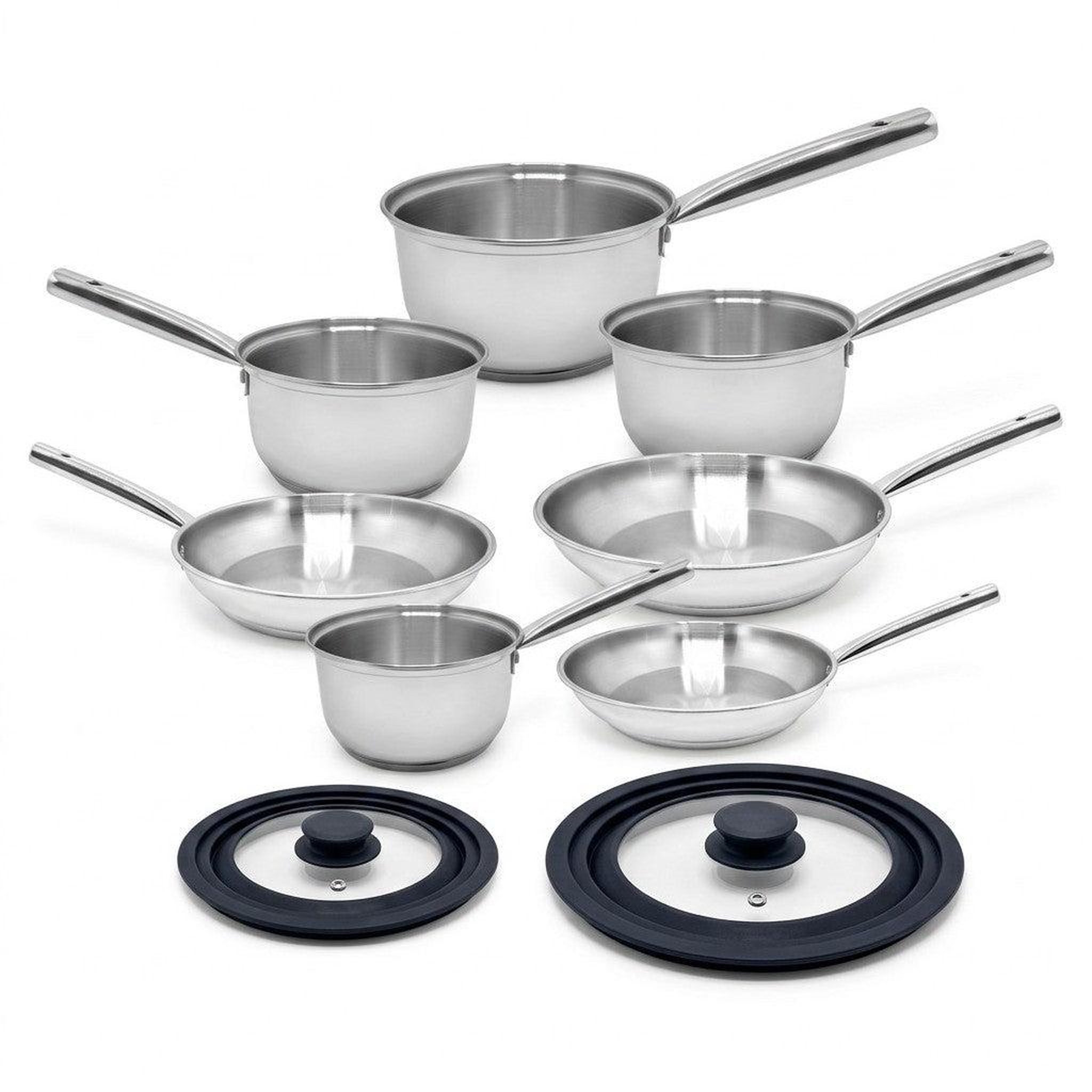 Fackelmann Lot de 4 casseroles 16/18/20/22 cm et 3 poêles en inox 20/24/28 cm avec couvercles fackelmann rhona