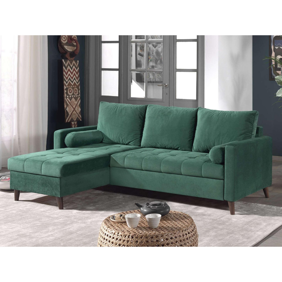 BEST MOBILIER Polar - canapé d'angle réversible convertible - en velours au design scandinave - 4 places