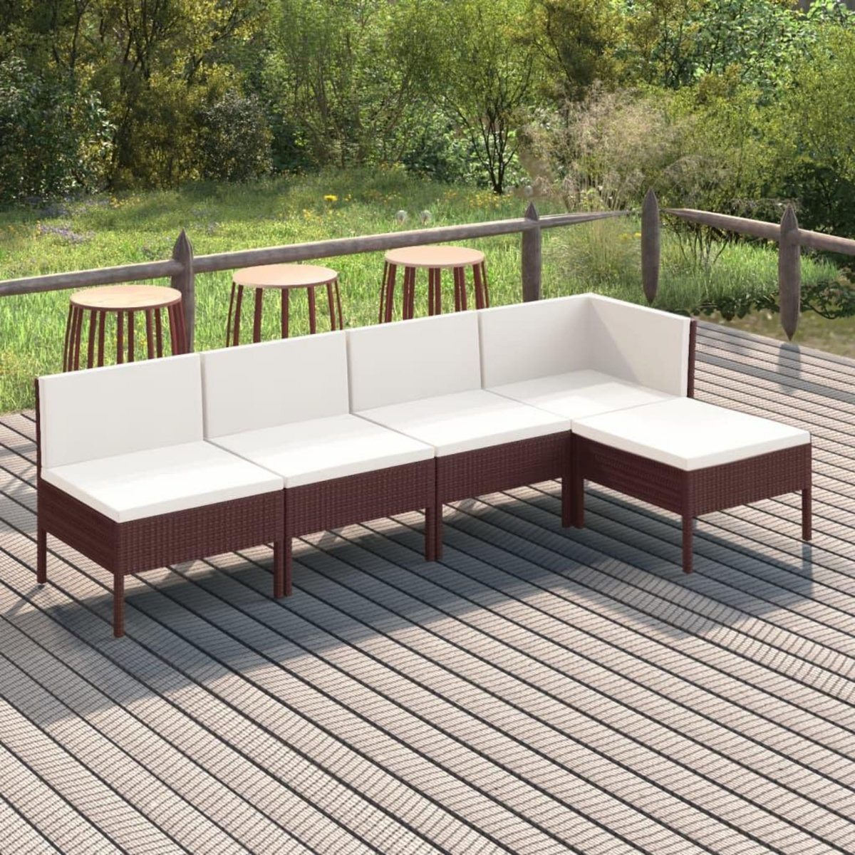 VIDAXL Salon de jardin 5 pcs avec coussins resine tressee marron