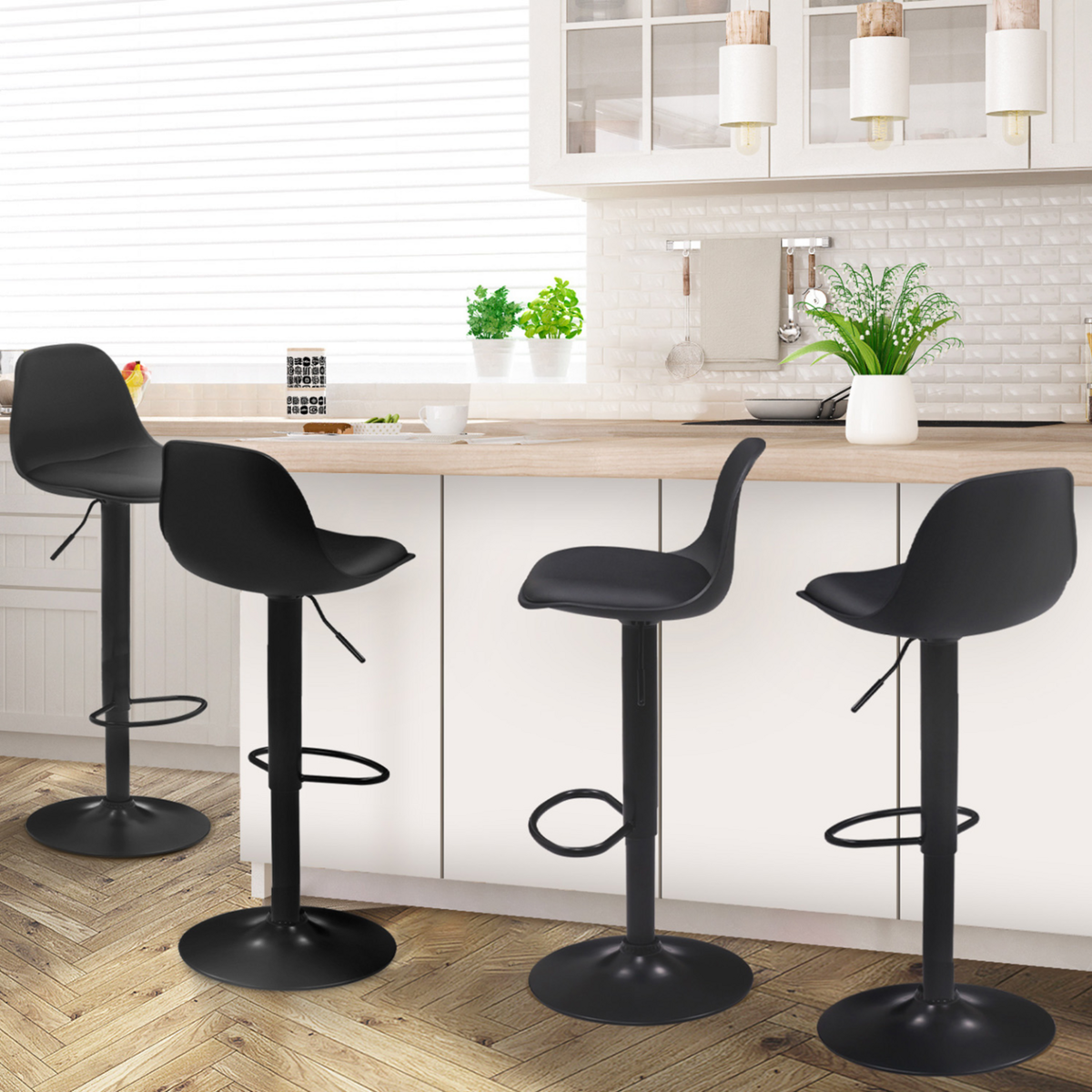 ID MARKET Lot de 4 tabourets de bar KARL design noir pied noir