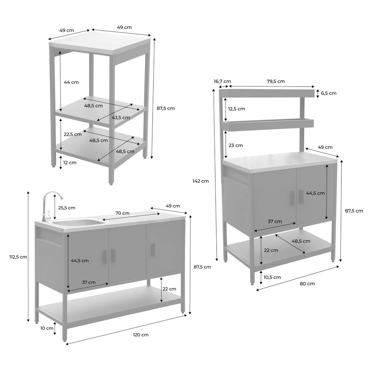 SWEEEK Cuisine extérieure 3 modules en acier inoxydable