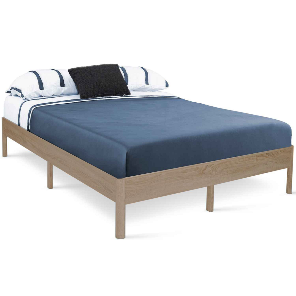 ID MARKET Cadre de lit double YAKUTA avec sommier 140 x 190 cm effet bois naturel