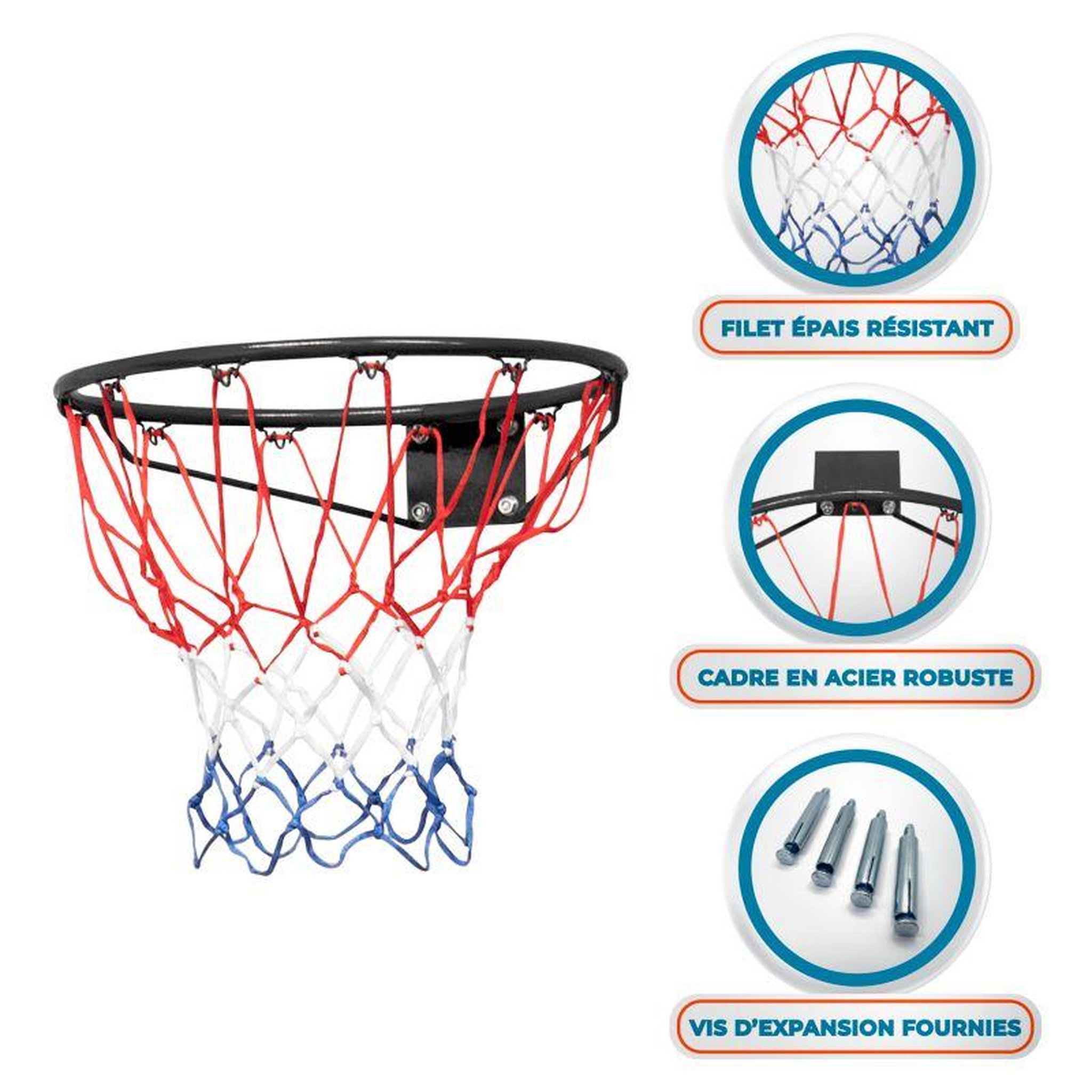 Voir la diapositive 4 : BUMBER Arceau de Basket-Ball mural MALIBU Diamètre 45 cm et filet – fixation murale incluse