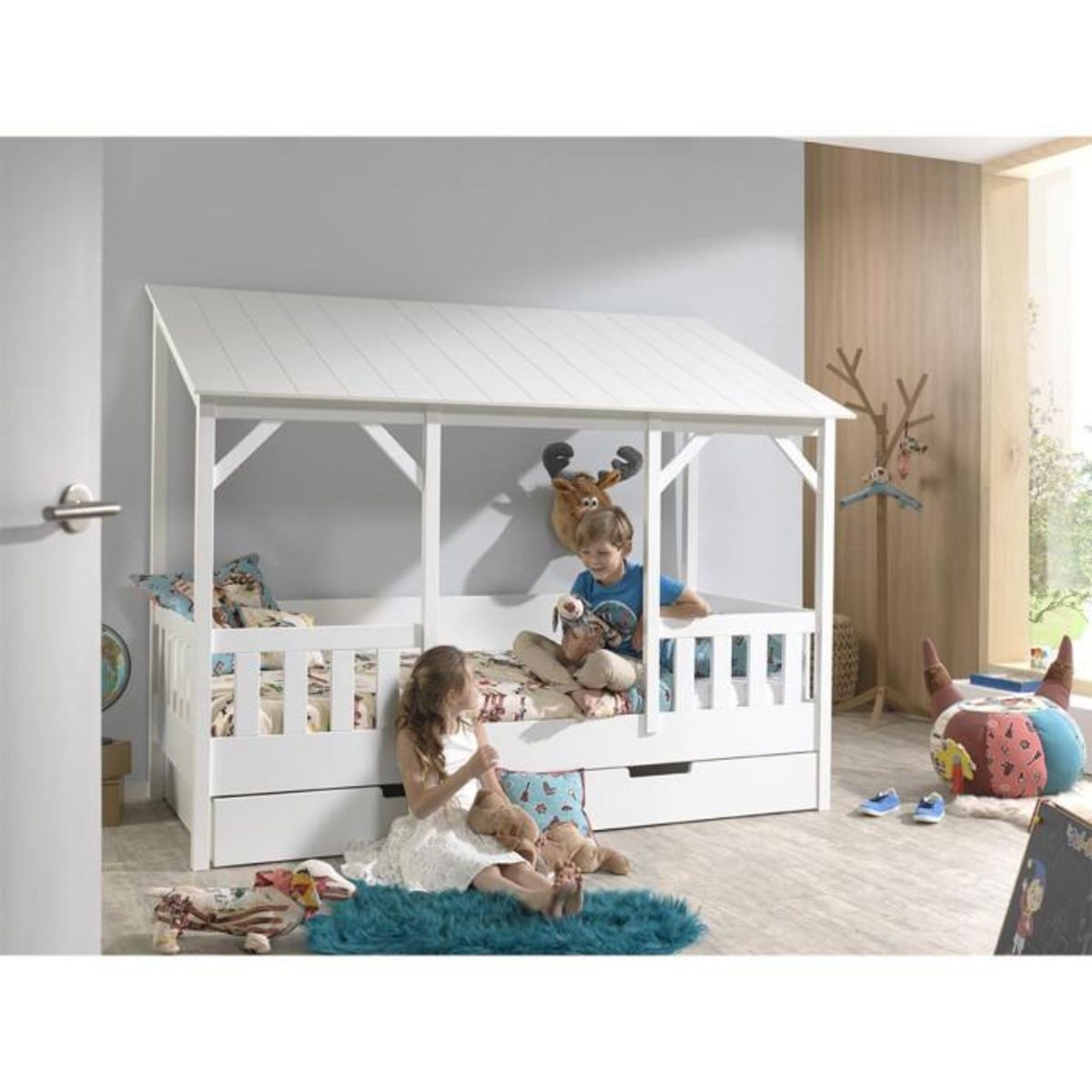 Paris Prix Lit Cabane Enfant en Bois  Housebed III  90x200cm Blanc