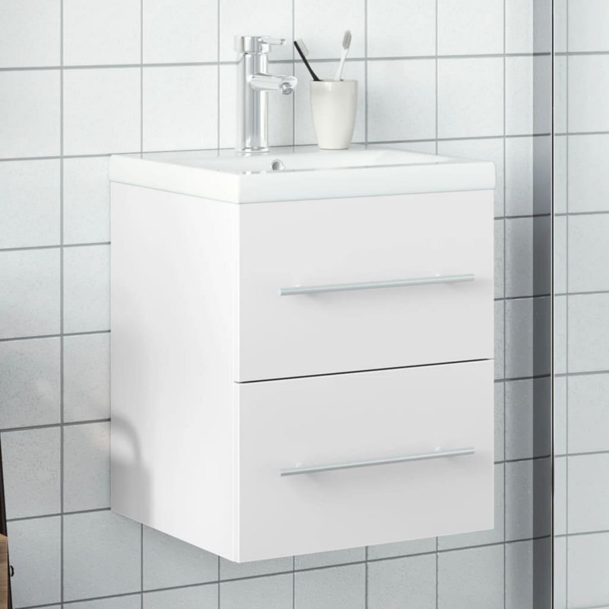 VIDAXL Armoire lavabo de salle de bain avec bassin integre blanc