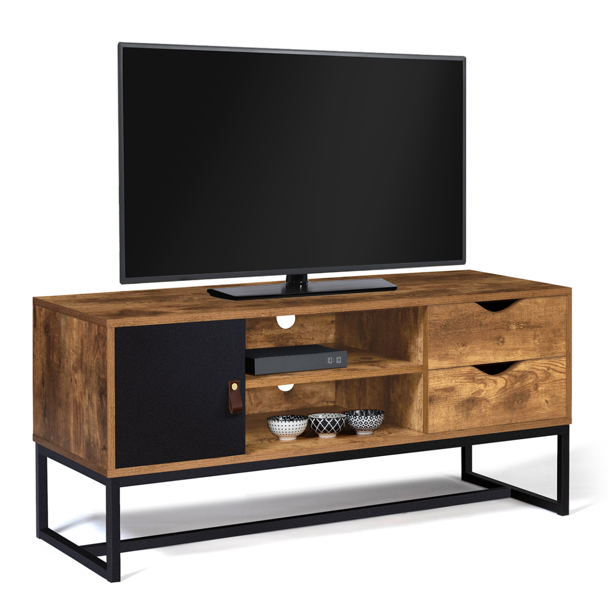 ID MARKET Meuble tv 110 cm chicago 2 tiroirs avec placard design industriel