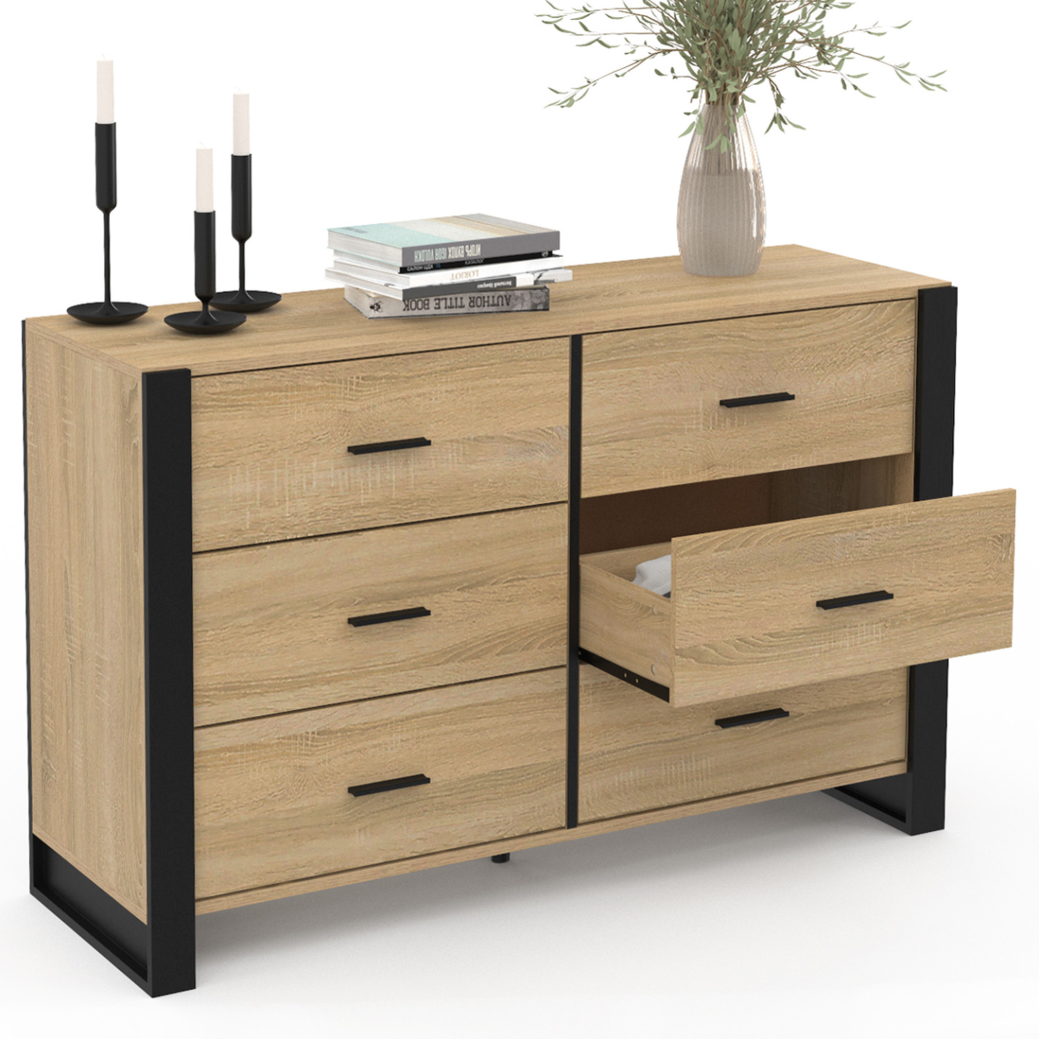 Voir la diapositive 4 : ID MARKET Commode 6 tiroirs onyx 115 cm bois et noir