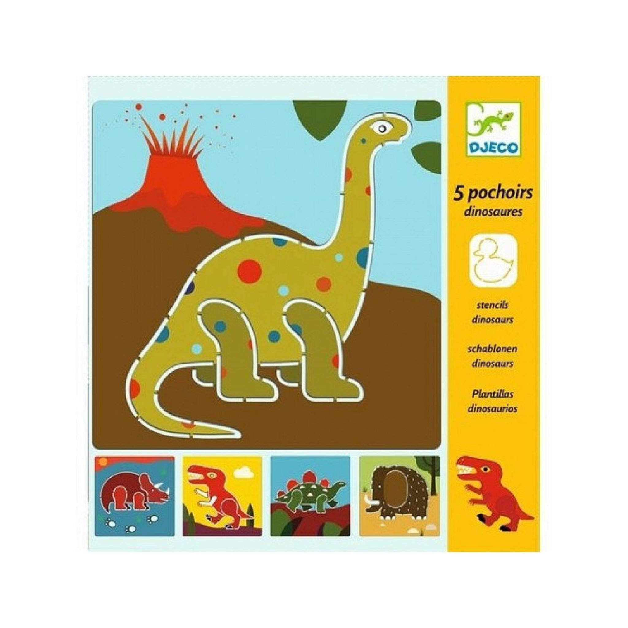 Voir la diapositive 1 : Djeco 5 pochoirs Dinosaures