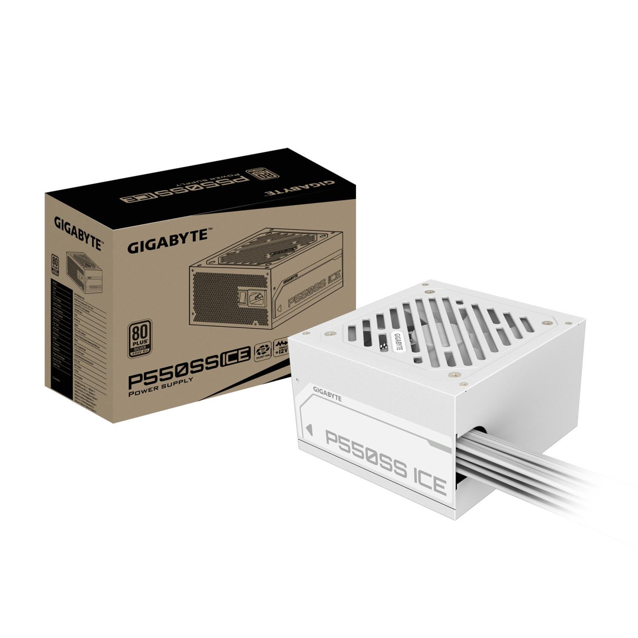 Gigabyte Gigabyte p550ss ice bloc d'alimentation - pcie 5.0, 80 plus silver, ventilateur 120 mm, compatible atx 3.0, prise eu