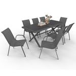 ID MARKET Salon de jardin SANTORIN table 190 cm pieds en croix et 8 chaises empilables gris anthracite