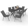 Voir la diapositive 1 : ID MARKET Salon de jardin SANTORIN table 190 cm pieds en croix et 8 chaises empilables gris anthracite