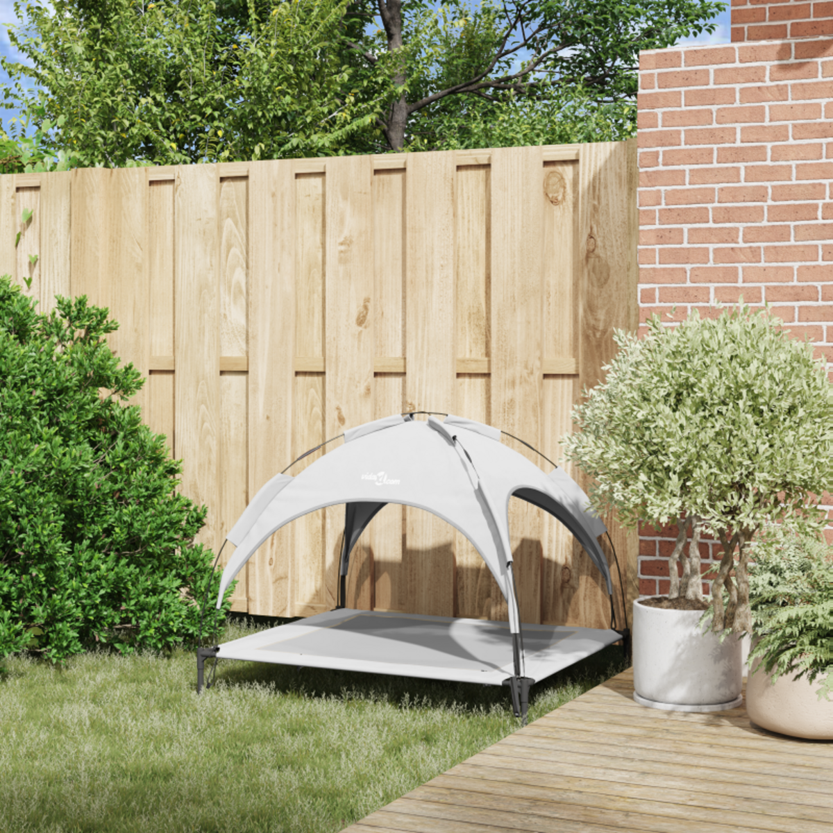 VIDAXL Lit surélevé pour chien avec toit amovible gris argenté XL en acier