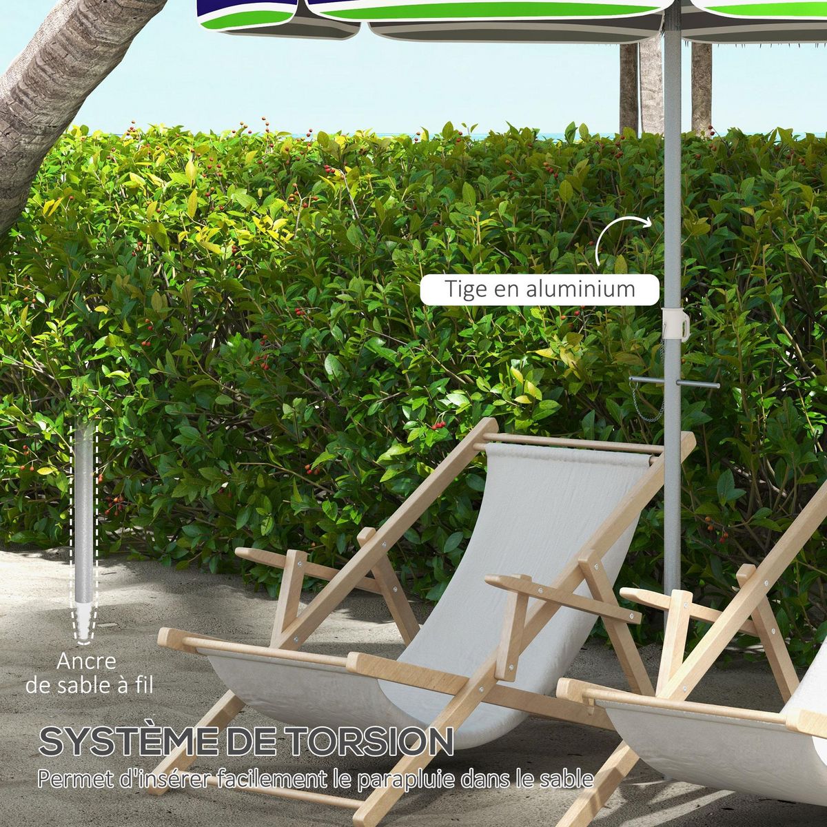 OUTSUNNY Parasol inclinable réglable de plage protection UV40+ Ø178 cm sac transport inclus