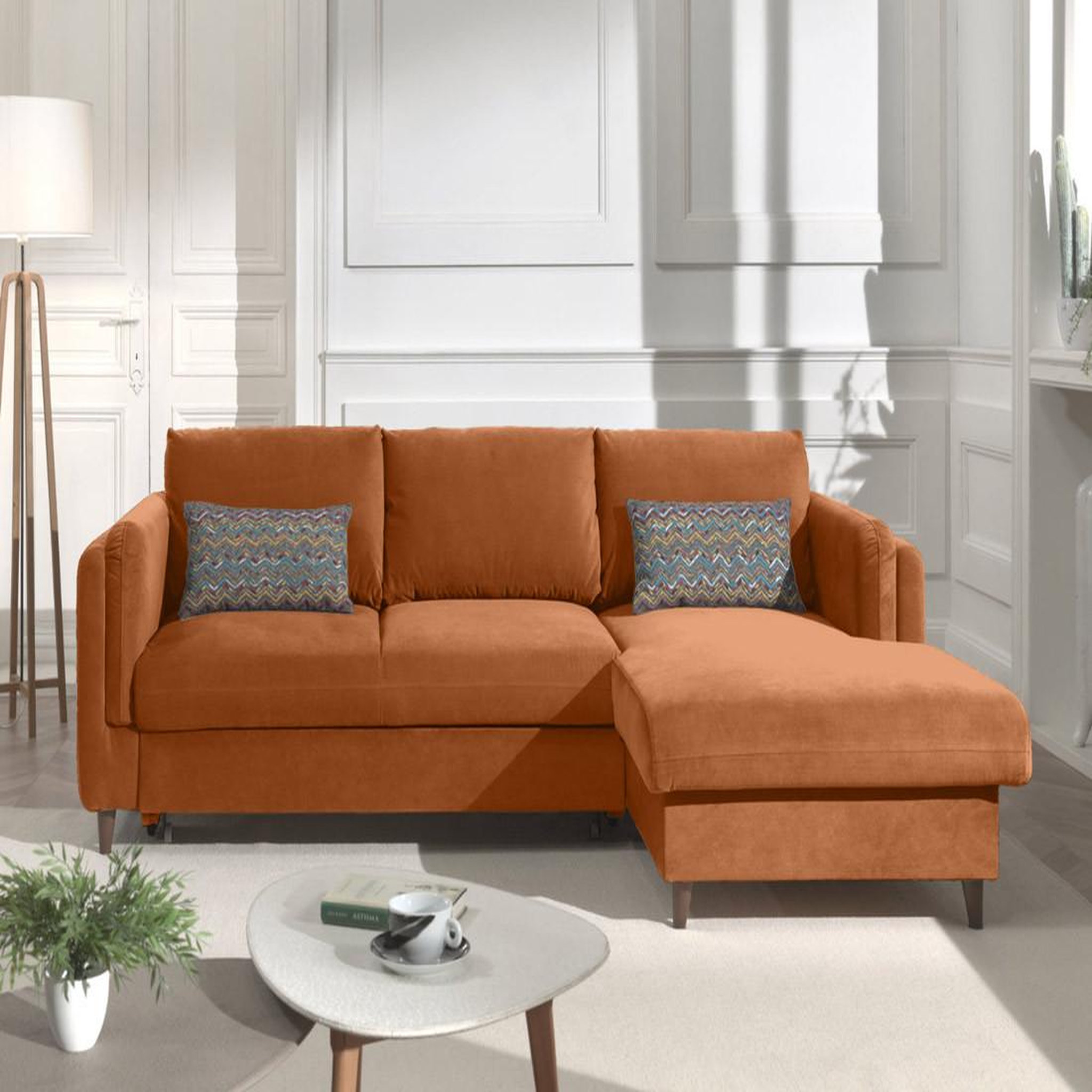 Voir la diapositive 2 : BEST MOBILIER Brooke - canapé d'angle droit - convertible avec coffre - 4 places - en velours