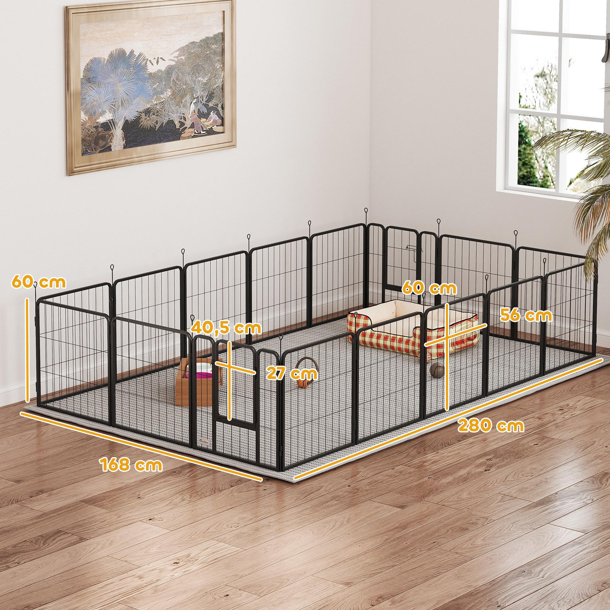 Voir la diapositive 3 : PAWHUT Parc enclos chien 16 panneaux modulables pliable porte verrouillable acier époxy noir