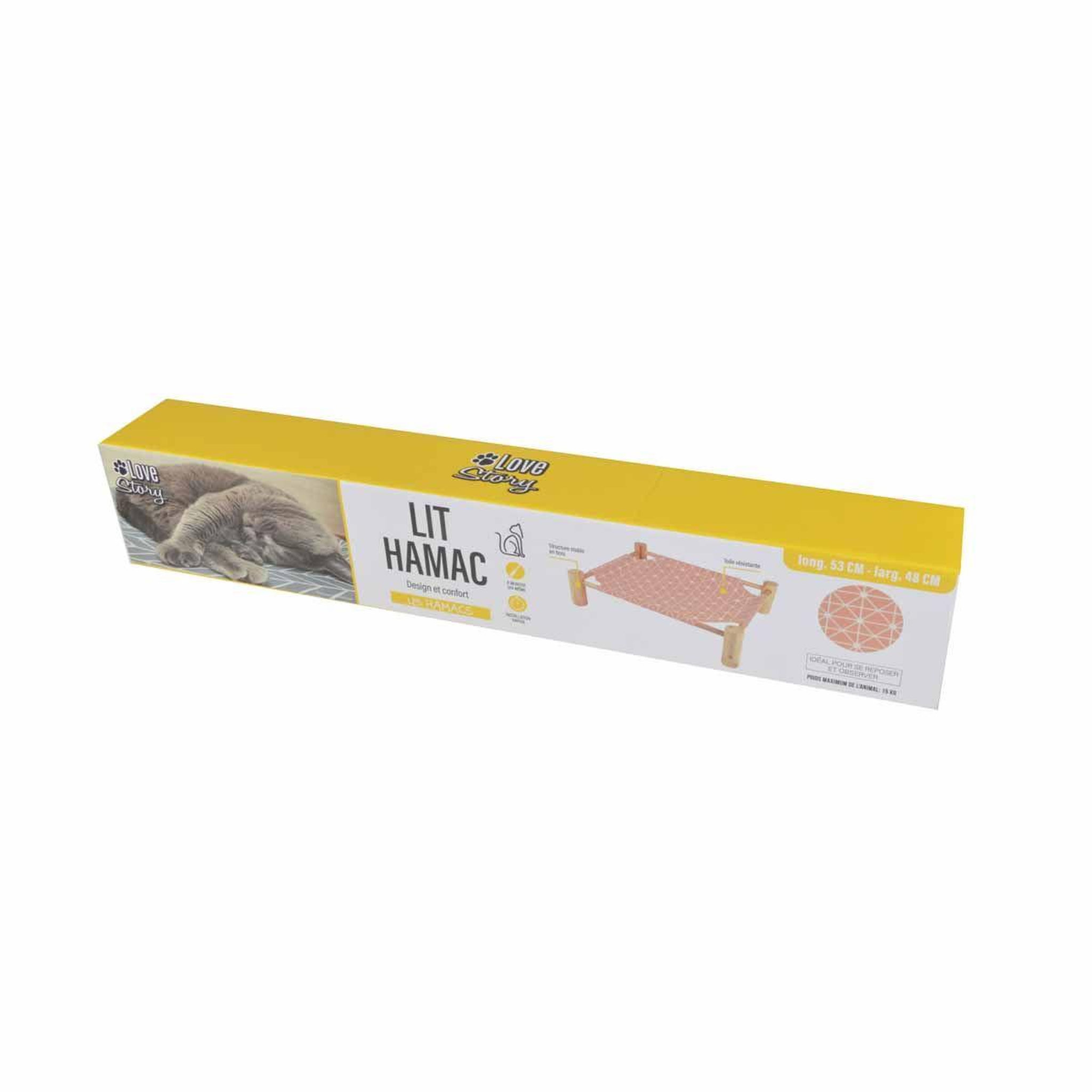 Voir la diapositive 3 : LOVE STORY Lit hamac pour chat en bois  boho  53cm rose