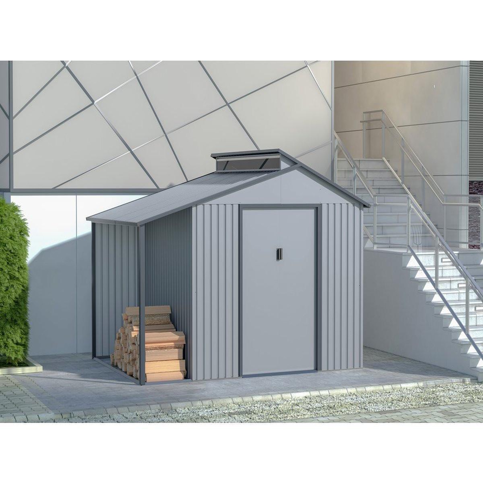 Voir la diapositive 2 : Habitat et Jardin Abri de jardin métal avec pergola  madras  - 9.12 m² - 257 x 355 x 237 cm - gris
