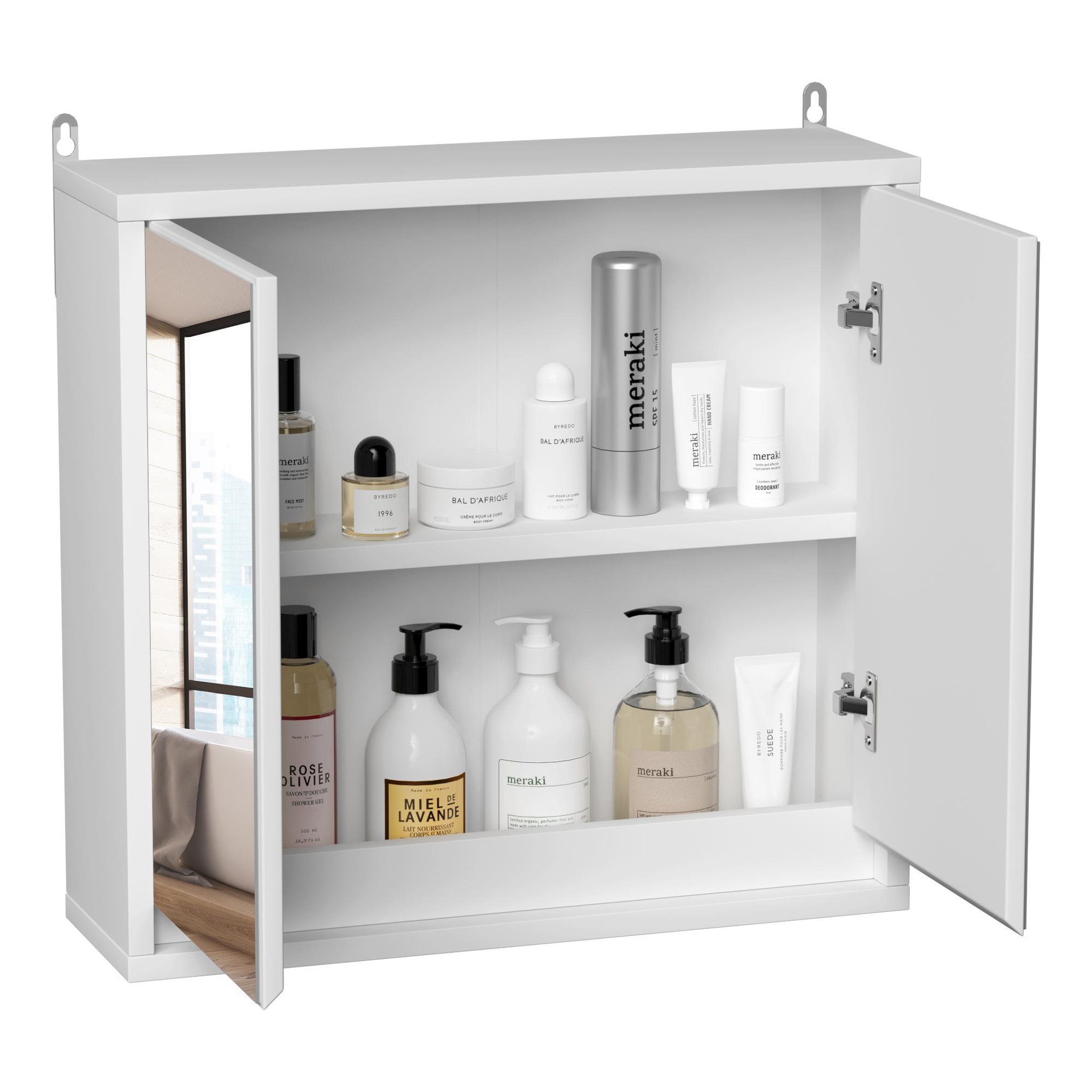 Voir la diapositive 5 : HOMCOM Armoire murale miroir salle de bain 2 étagères dim. 48l x 14l x 45h cm panneaux particules mdf blanc