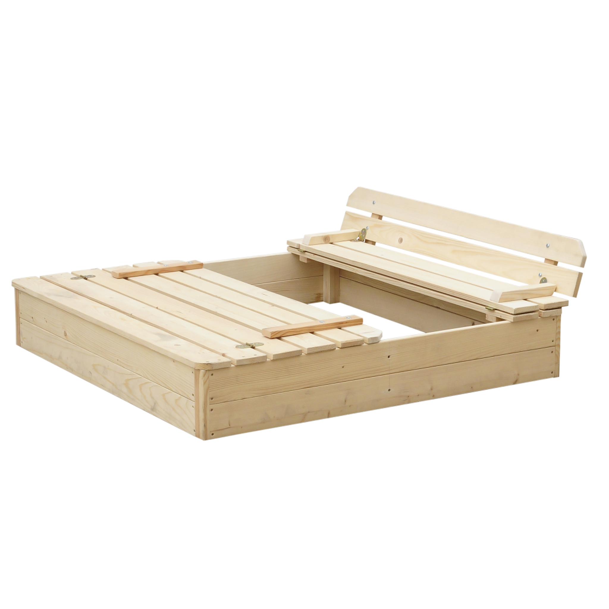 TIMBELA Bac à sable en bois avec couvercle et banc rabattables - 118 x 122 x h20 cm m051-1