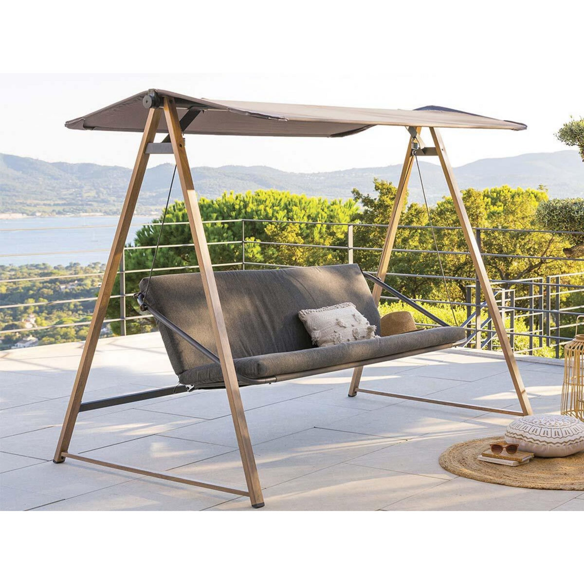 HESPERIDE Balancelle ardoise 3 places Soly Honey Charbon - Hespéride