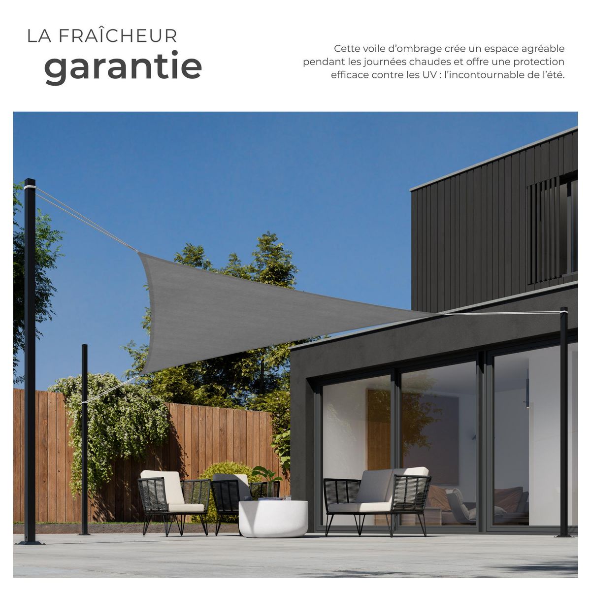 tectake Voile d'ombrage triangulaire triangulaire avec une protection UV 50+ gris 3 x 3 x 3 m