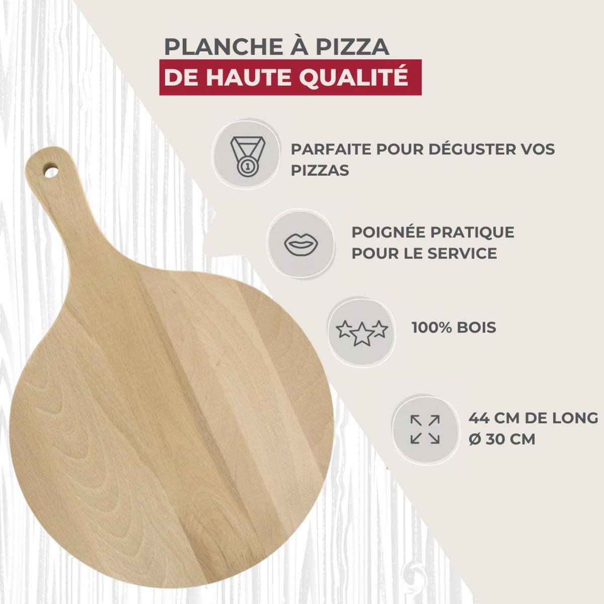 Fackelmann Planche à pizza et tarte flambée en bois 30 cm Fackelmann Wood Edition