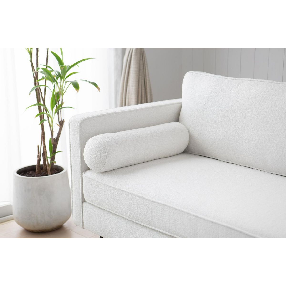 CONCEPT USINE Canapé 3 places blanc bouclette et pieds métal CLOUD