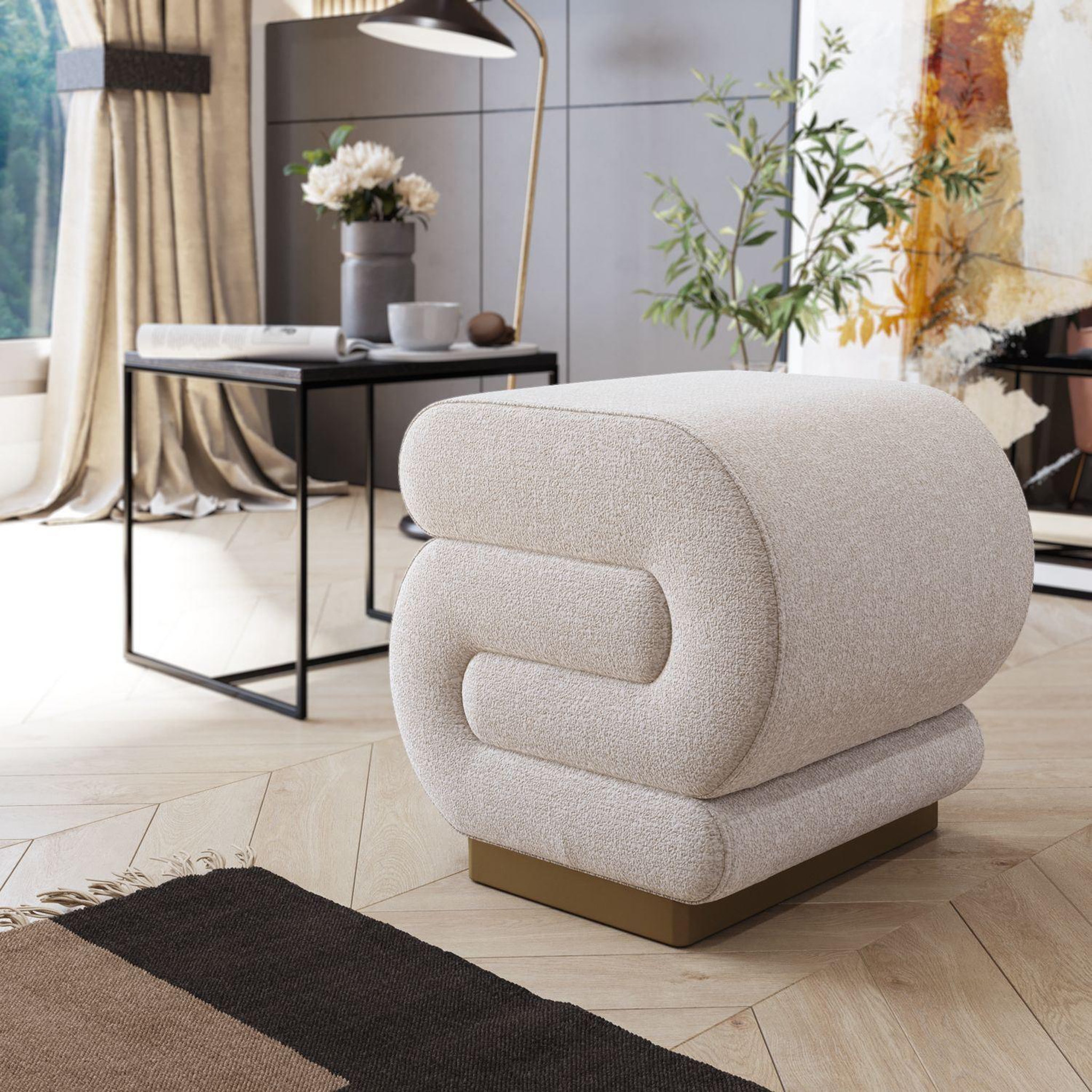 Voir la diapositive 4 : Habitat et Jardin Pouf en bois  sally  40 x 42 x 42 cm - crème