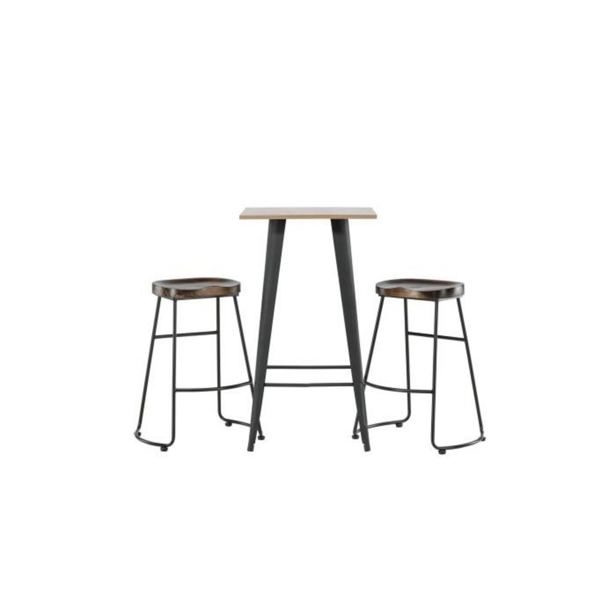 Paris Prix Ensemble Table de Bar & 2 Tabourets  Tempe & Ozark  105cm Noyer & Noir