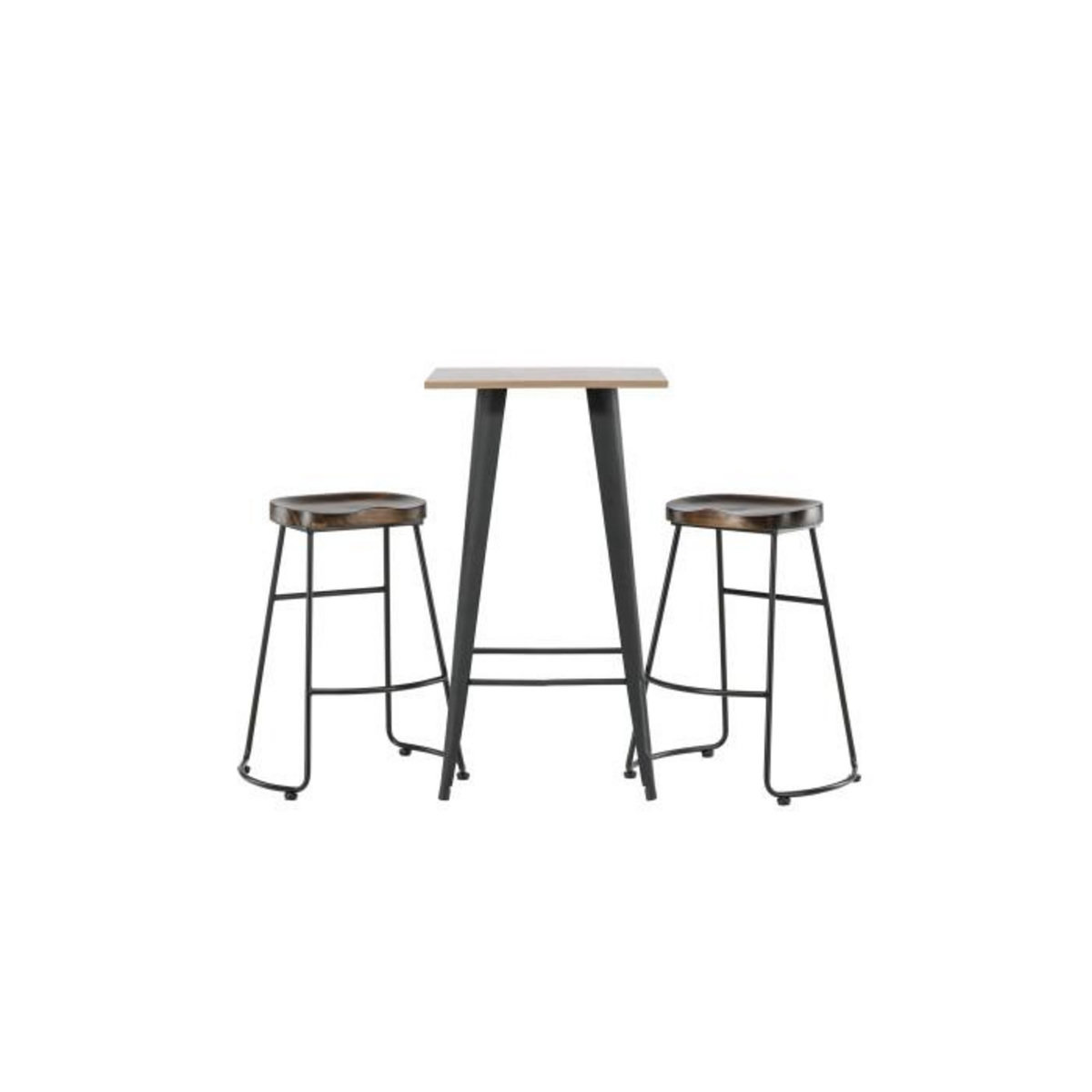 Paris Prix Ensemble Table de Bar & 2 Tabourets  Tempe & Ozark  105cm Noyer & Noir
