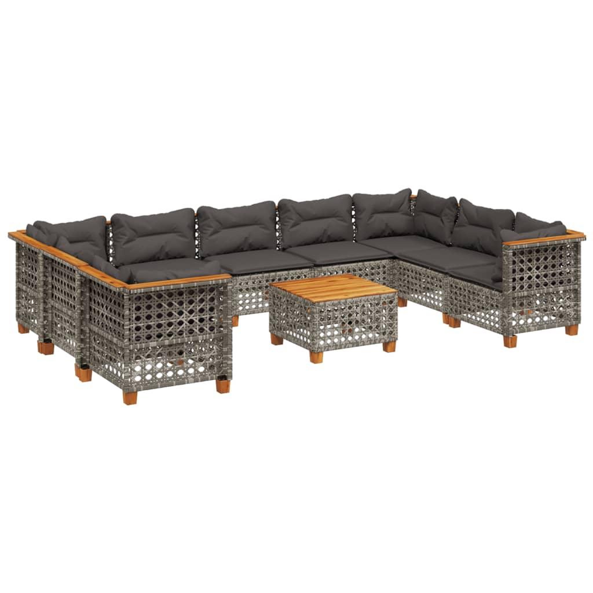 Voir la diapositive 2 : VIDAXL Salon de jardin avec coussins 10 pcs gris resine tressee