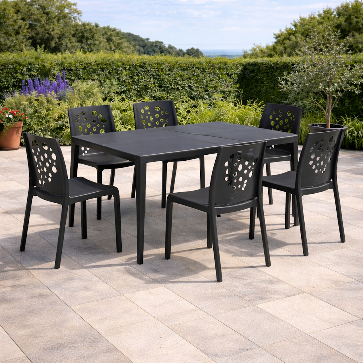 CONCEPT USINE Table Master 6 places et 6 chaises gris anthracite MASTER