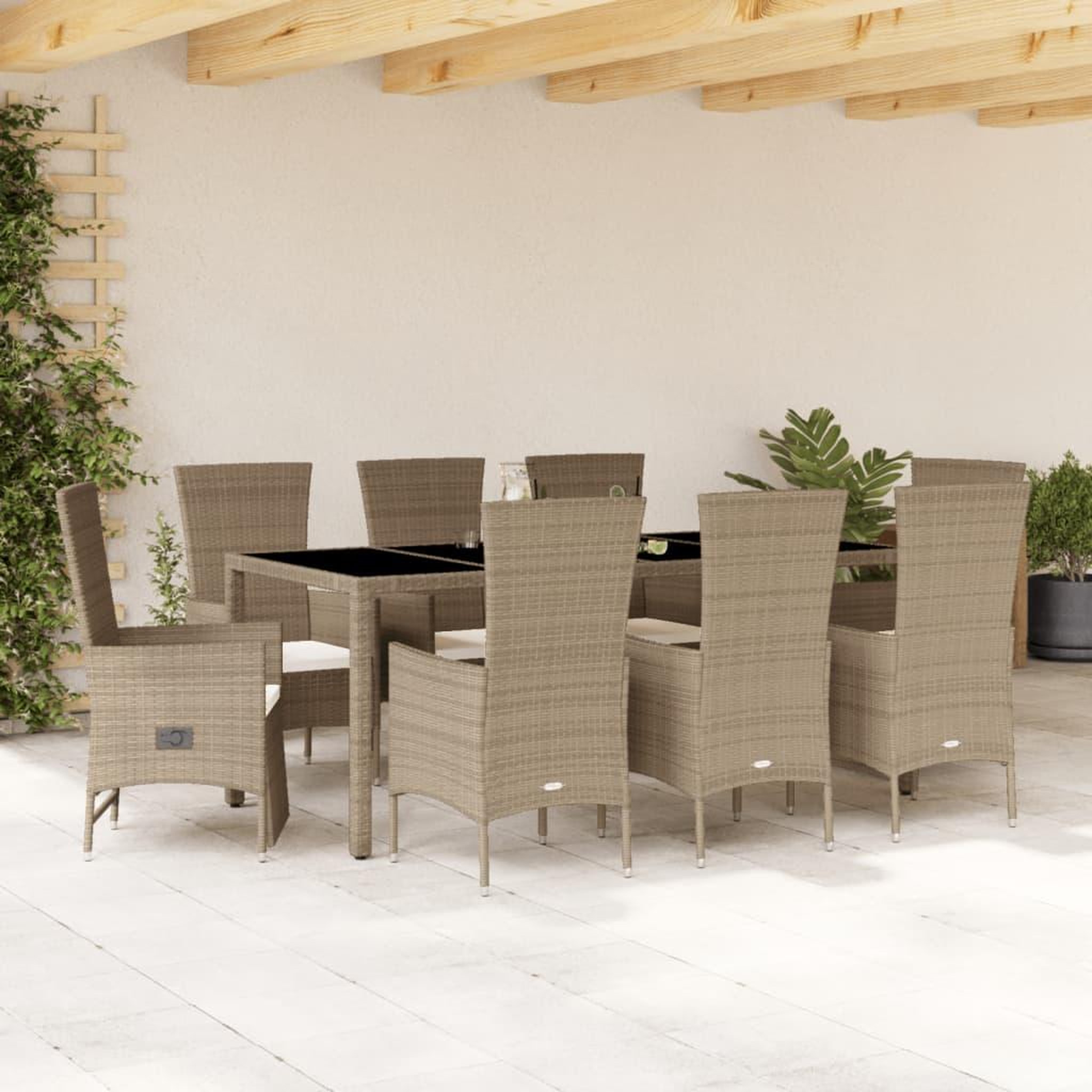 VIDAXL Ensemble a manger de jardin et coussins 9 pcs beige Poly rotin