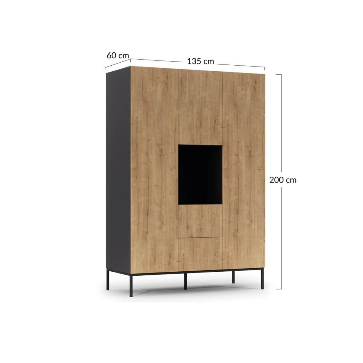 BEST MOBILIER Felicia - armoire - effet bois et noir - 135x200 cm